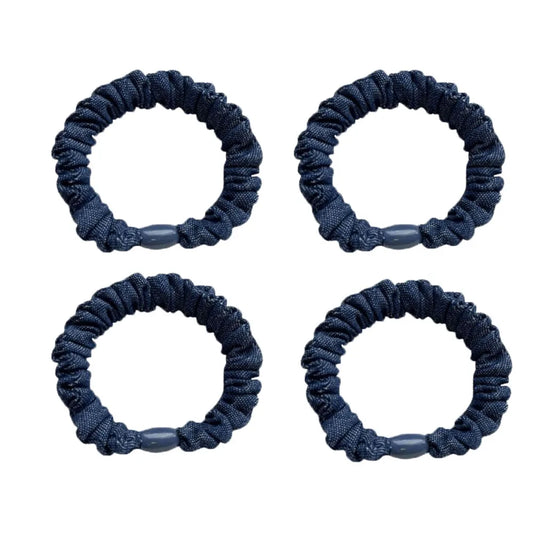 4PC Korean Denim Solid Blue Elasticity Hair Ties Rope Scrunchies for Women Girls Sport Ponytail Holder Hair Accessories